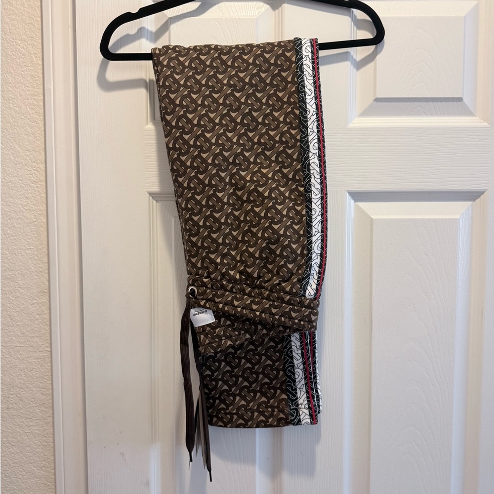 Burberry NWT Brown Monogram Pants with Red and White Accents